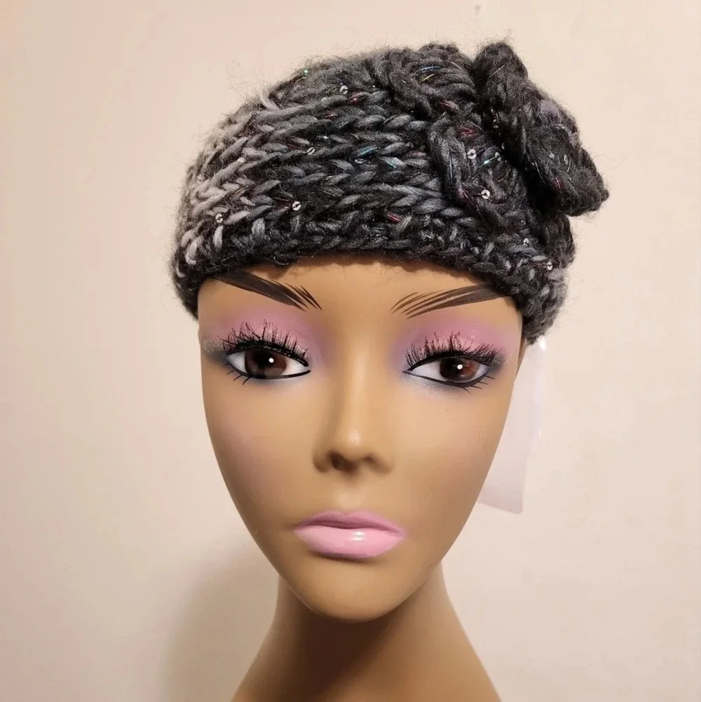 Hand Knit Headwrap Crochet Headband w/Flower